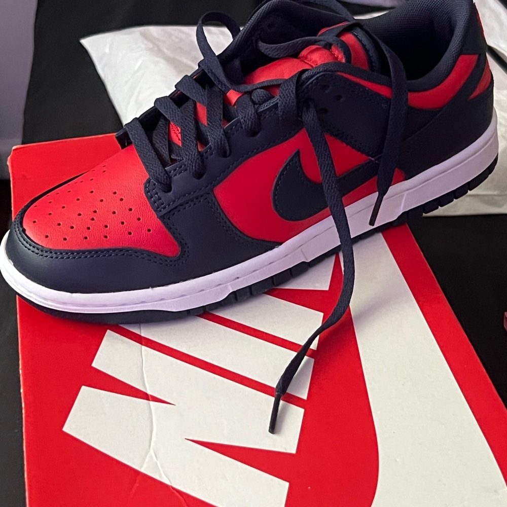 Nike Men's Bold Red and Dark Blue Sneakers